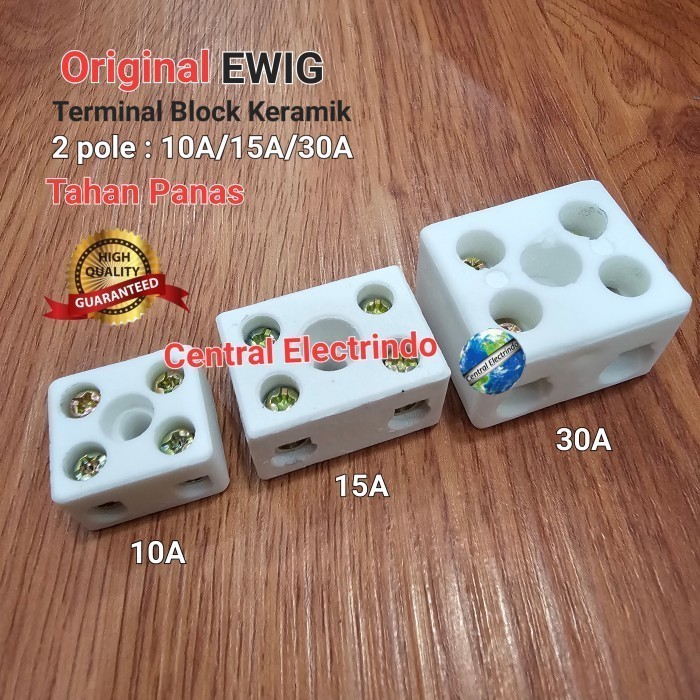(Grosir/Dus) Terminal Block Keramik EWIG 2Pole 10A/15A/30A Tahan Panas