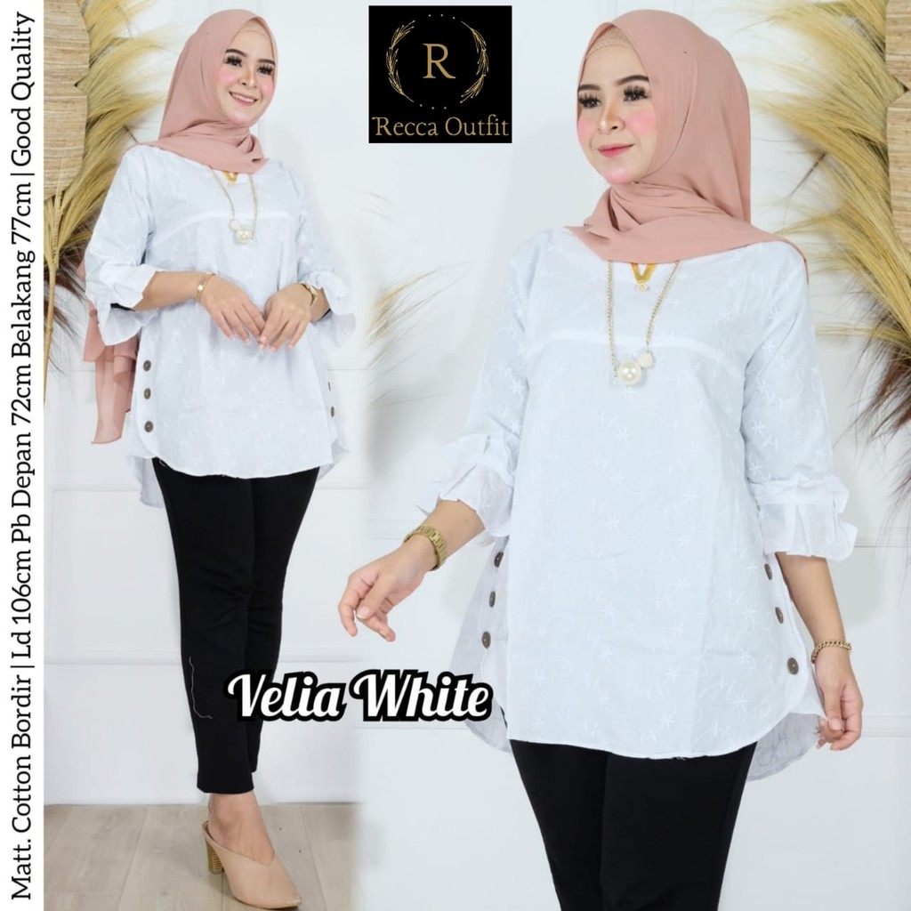 Velia Tunik Gamis Putih Dress Lebaran Wanita Remaja Cantik Kekinian