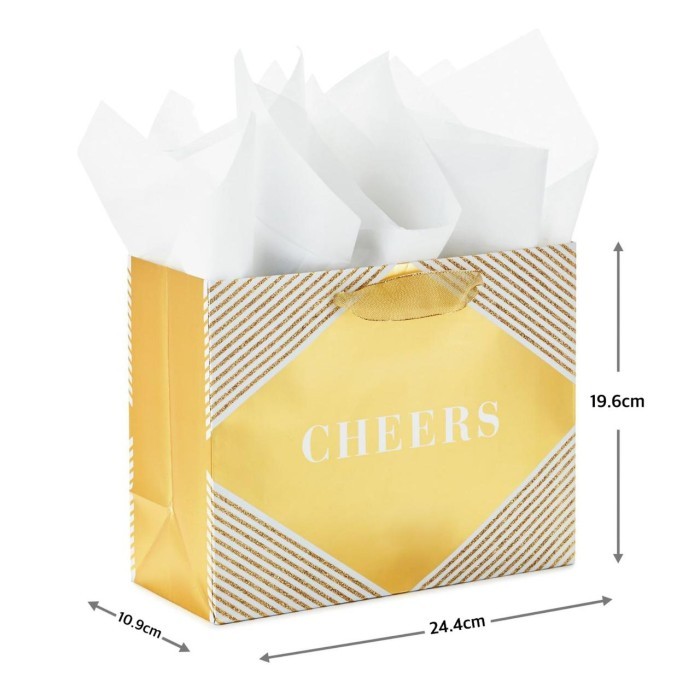 

Paper Bag Medium- Gift Bag- Hallmark- Cheers On Gold Bag With Tissue Barangbaru