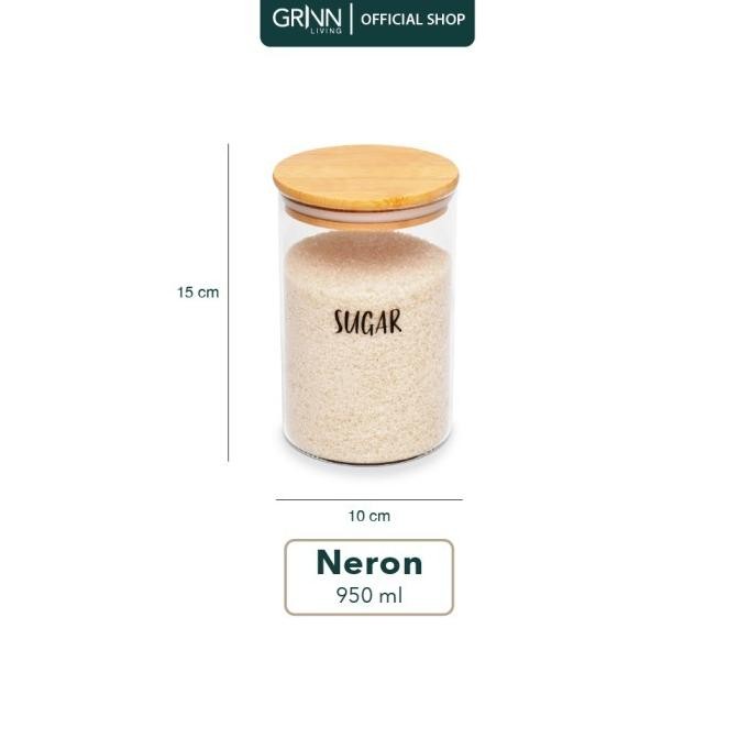 Grinn Living Set Paket Neron Glass Jar 950 ml Toples Kayu Bambu