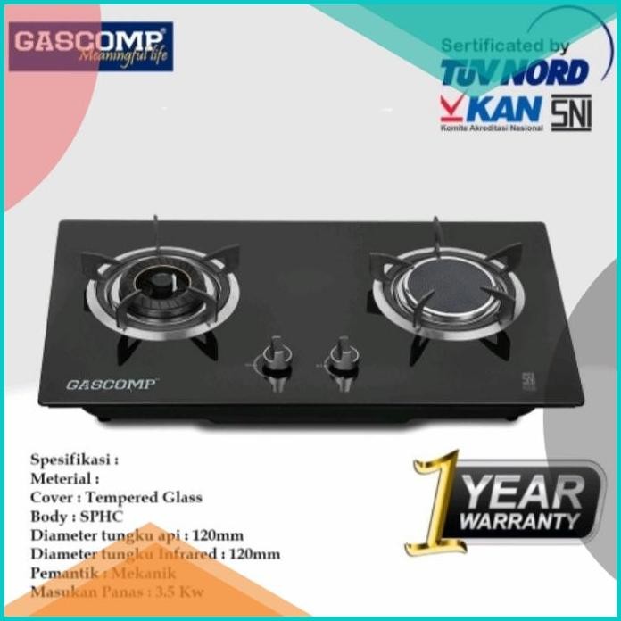 Kompor Gas Tanam Kaca Gascomp 2 Tungku Mix Bara 232N 140BZ4 tools