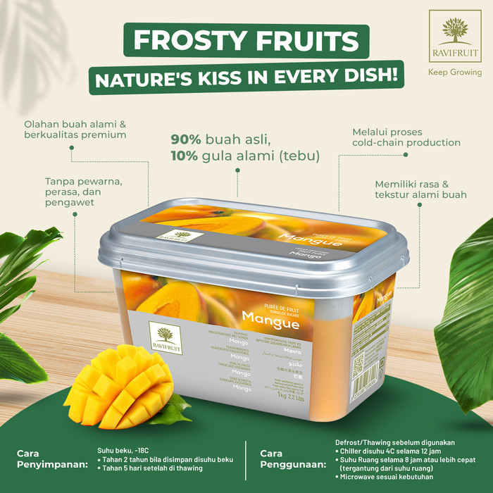 

Ravifruit Frozen Puree Mango Mangga 1 Kg New