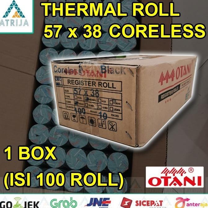 

1 Box (100) Coreless Kertas Thermal Struk Kasir Otani Black 57X38 Original Dan Terpercaya