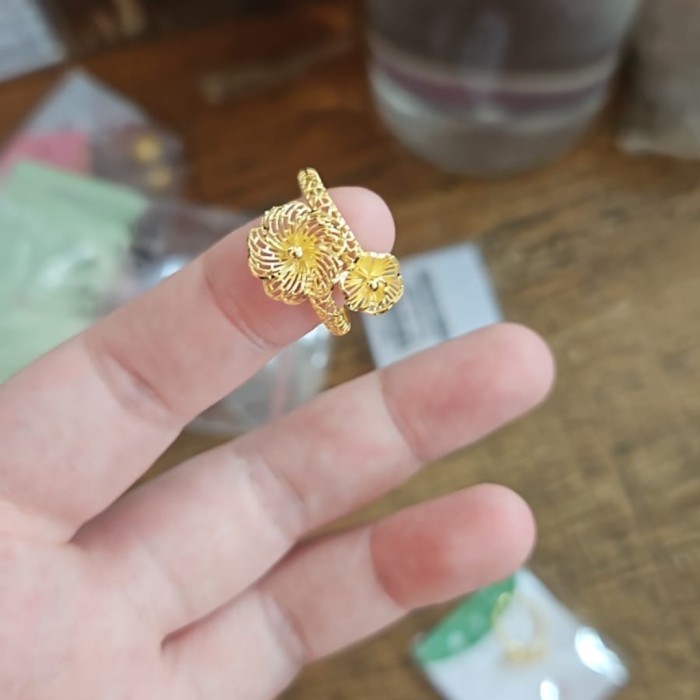 Cincin linea ubs mawar bunga kembang simple unik murah emas 375