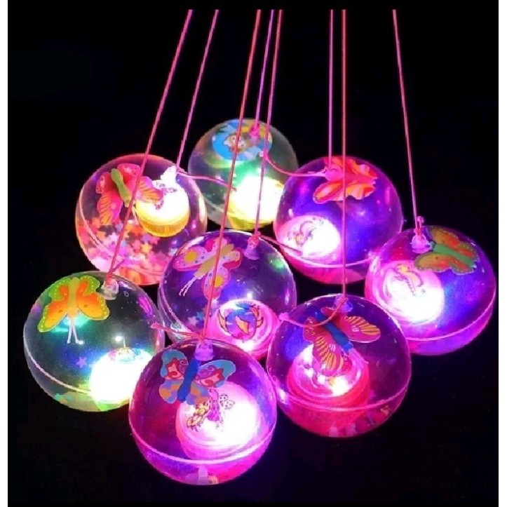 TERBARU/ Grosir Isi 12Pcs Mainan Bola Bekel Tali LED Jumbo Nyala Warna-Warni