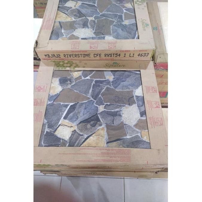 KRAMIK LANTAI 40x40 MULIA RIVERSTONE COFFEE HNT