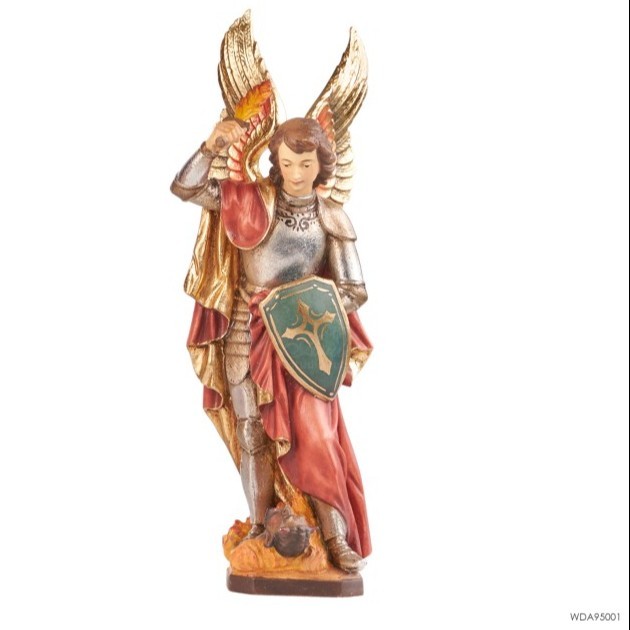 Kualitas terbaik] Patung Kayu St. Michael Rohani Katolik