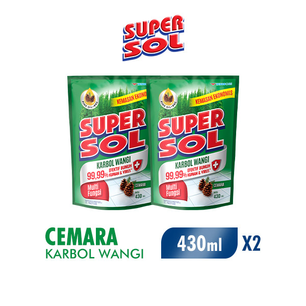 Supersol Pembersih Lantai Karbol Cemara Pine Pouch 430 ml x2