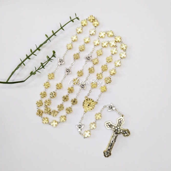 *#*#*#] Rosario Metal Dengan Butiran Cross Jerusalem Rohani Katolik