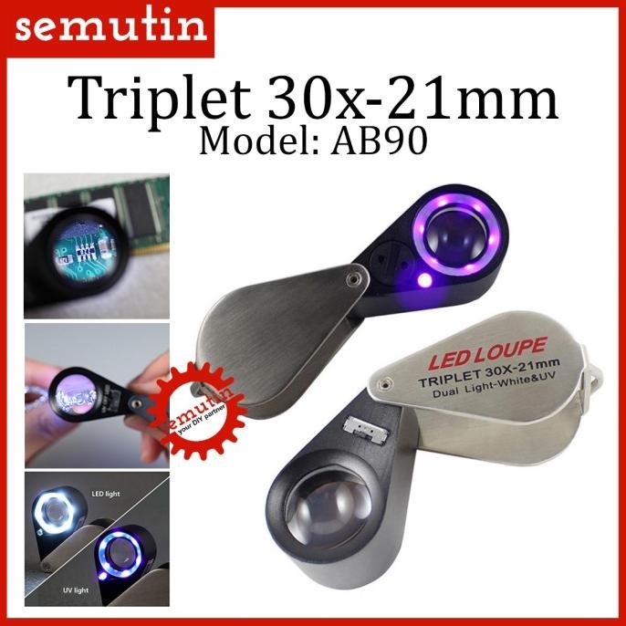 

BEBAS ONGKIR - Triplet 30x-21mm AB90 / LED Loupe / Lup Kaca Pembesar Lipat Perhiasan