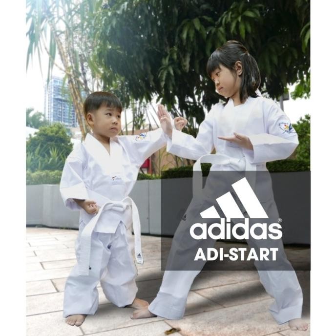 Dobok Adidas Pemula Adistart Kerah Putih Taekwondo  Ready