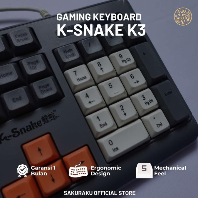K-Snake K3 Keyboard 100% Keys Mechanical Feel Non RGB Light DS
