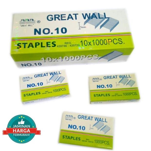 

Terbaru Isi Staples Great Wall No.10 Original (1 Pak Isi 10 Box) Terbaru