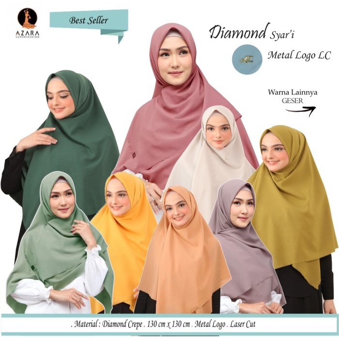 Jilbab Segi Empat Polos Syari Diamond Lc By Azara Scarf - Hijab Ori
