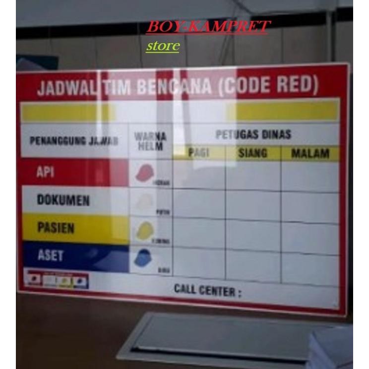 

TERBARU - Papan Akrilik Jadwal Tim Bencana, Papan Code Red