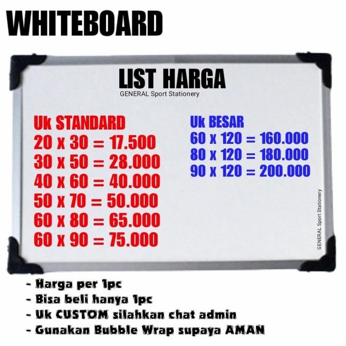 

BEBAS ONGKIR - Whiteboard 90x120 (TEBAL 12mm)