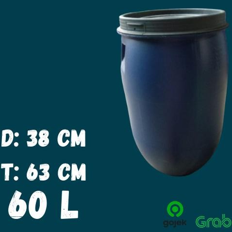 Tempat Sampah Plastik Tebal / Tong air / Drum Biru 60 L Liter Biru