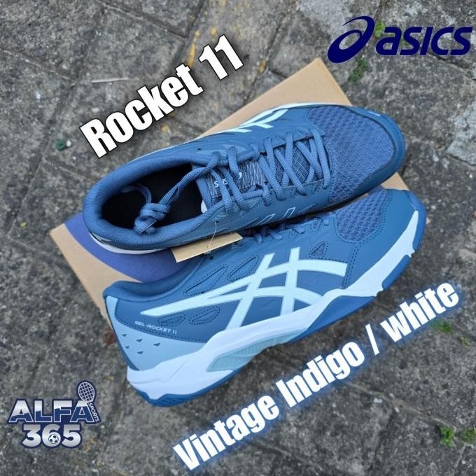 promo sepatu badminton / voli asics gel rocket 11 - vintage indigo / white