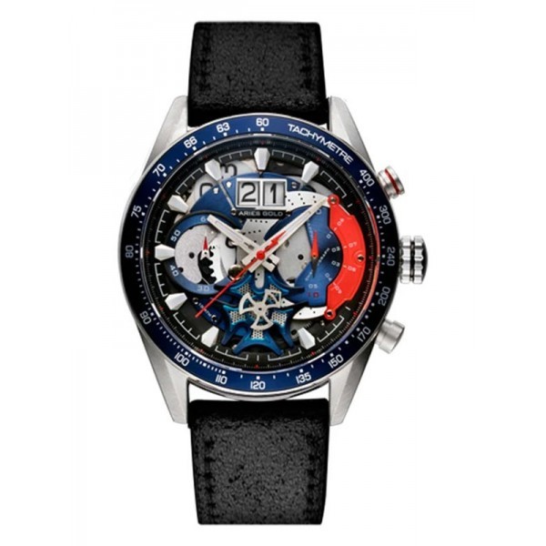 Jam Tangan Pria Original Aries Gold Inspire Jolter  Leather Sport Silver-Blue G-7008-S-BU-L