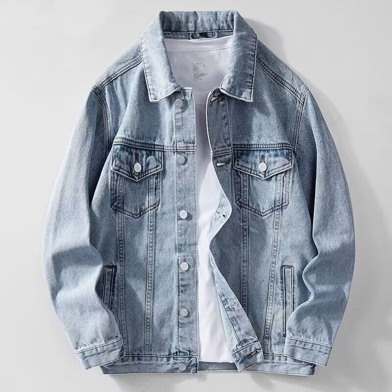 Jaket Denim Pria, Jaket Denim Longgar Slim Fit Gaya Korea, Jaket Trendi Santai