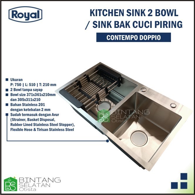 ROYAL KITCHEN SINK 2 BOWL/ SINK BAK CUCI PIRING ROYAL CONTEMPO DOPPIO