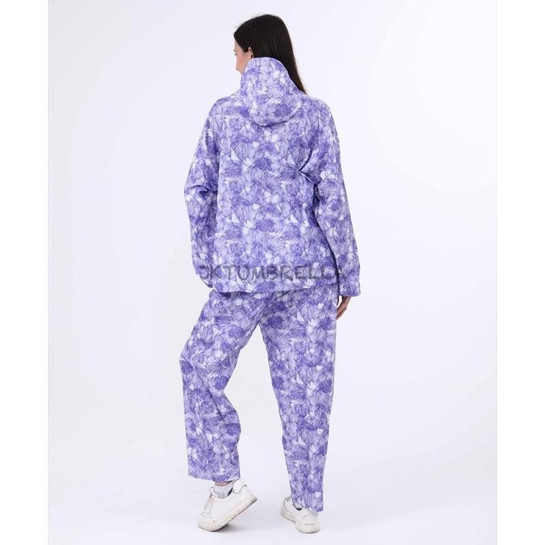 GHT Jas Hujan Stelan Motif Bunga, Setelan Jas Hujan Jaket Celana Wanita - 81033 TERLARIS