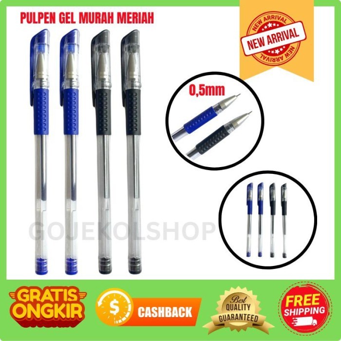

Terbaru Pulpen Gel Alat Tulis Kantor / Bolpen Pena Sekolah Tinta Hitam Biru 100% ori