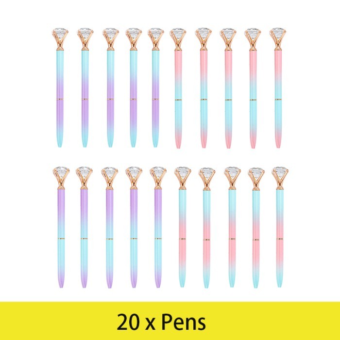 

Terbaru 20Pcs Large Diamond Ballpoint Pen Gradient Color Metal Diamond Crystal Pen Office Stationery