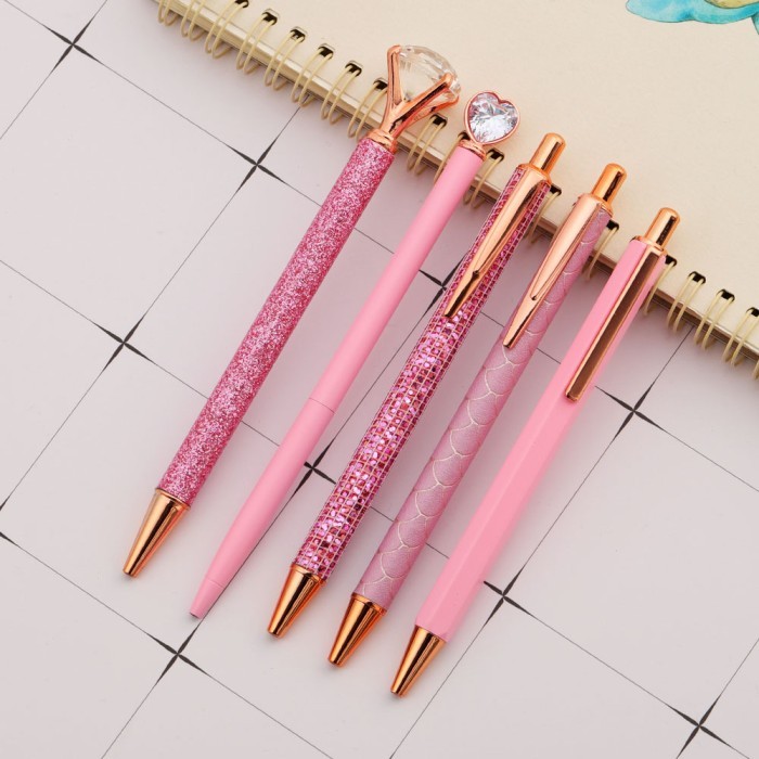 

Terbaru Lytwtw's Roller Press Ballpoint Pen Luxury Cute KAwaii Pink Roseo Metal Stationery School