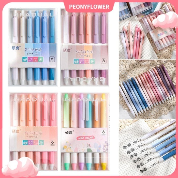

Terbaru Pe-flower 6Pcs/Set Gel Pulpen Morandi Color Perlengkapan Kantor 100% ori