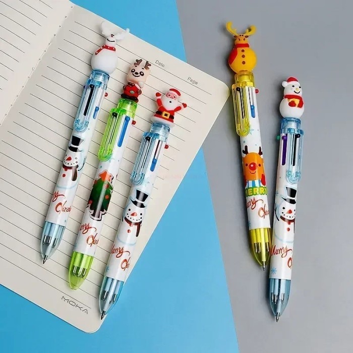 

Terbaru 20/40pcs New Christmas 6-Color Press Ballpoint Pen Cartoon Office 100% ori