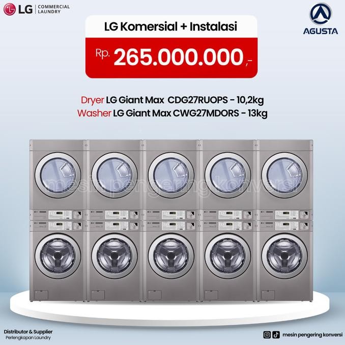 PAKET LAUNDRY KOMERSIAL 5 SET STACK MESIN CUCI LG 13 KG & MESIN PENGERING LG 10,2 KG GIANT MAX (STAC