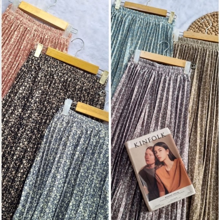 Rok Plisket Panjang Motif Bunga Premium Rok Korea