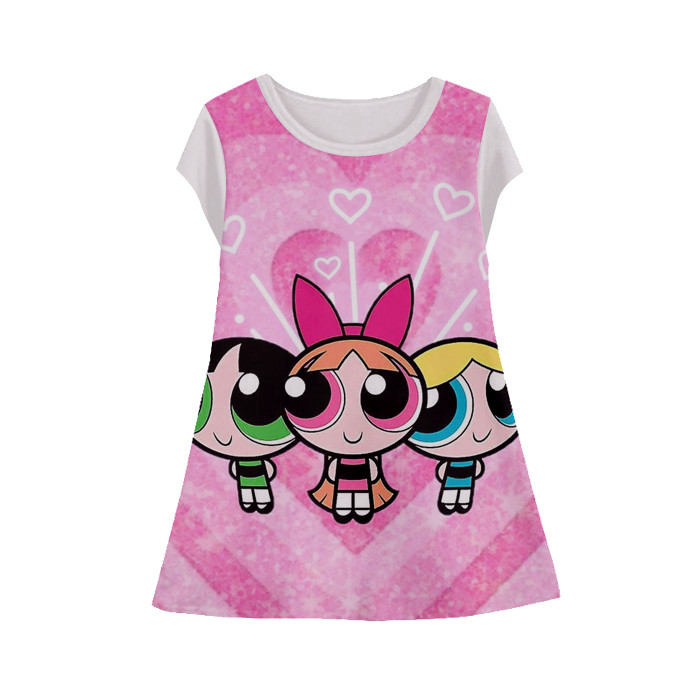 Baju Dress Kartun Anak Lengan Pendek Kartun 3D Printing The Powerpuff Girls Tunik-Powerpuff-6-design