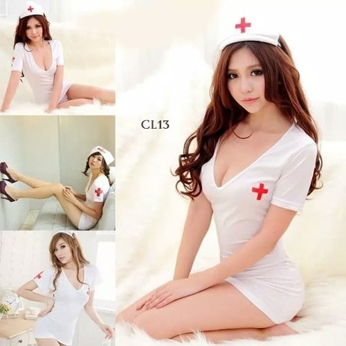 PROMO SET DRESS SEXY COSTUME COSPLAY LINGERIE NURSE SEKSI WANITA PUTIH CL13