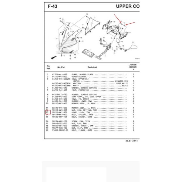Rivet Push 7 Mm Kancingan Bodi Cover Cbr 150 R 150R 2014-2018 Ori Ahm Original 90116 Kwt 901 Gambar 