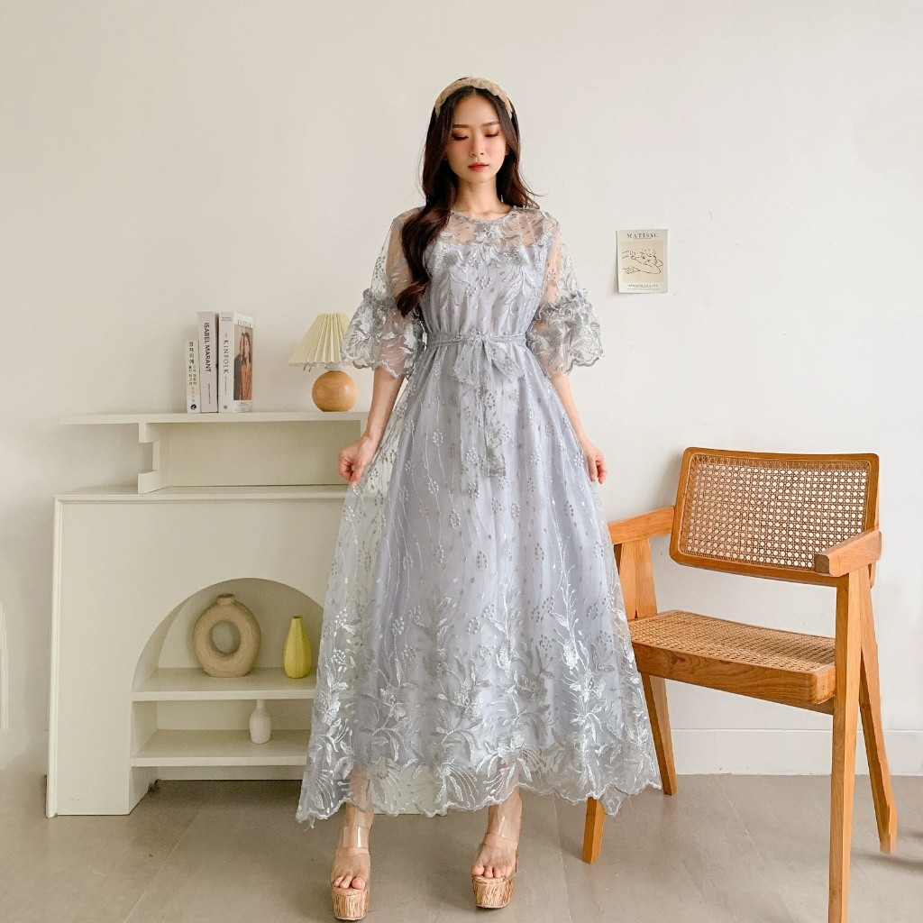 Brokat Brukat Cewek Seragam Bridesmaid Wedding Gaung Maxydres Mididres Kondangan Gaun Pesta Pernikah