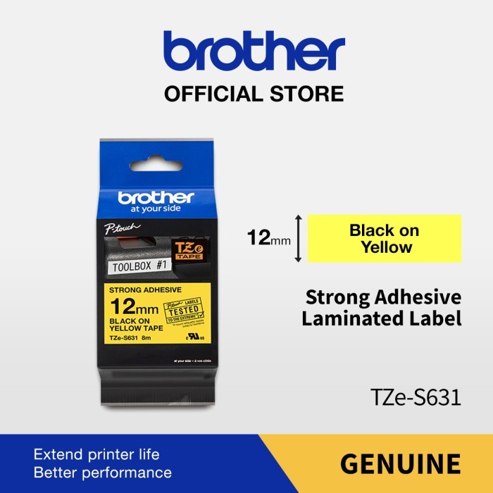 

Brother Label Tape Tze-S631 12Mm X 8M Strong Adhesive Black On Yellow Promo