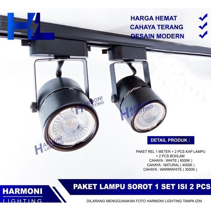 TERMURAH - Paket 1 Set isi 2 Lampu Rell Track Light Sorot LED Spotlight Spot Rel