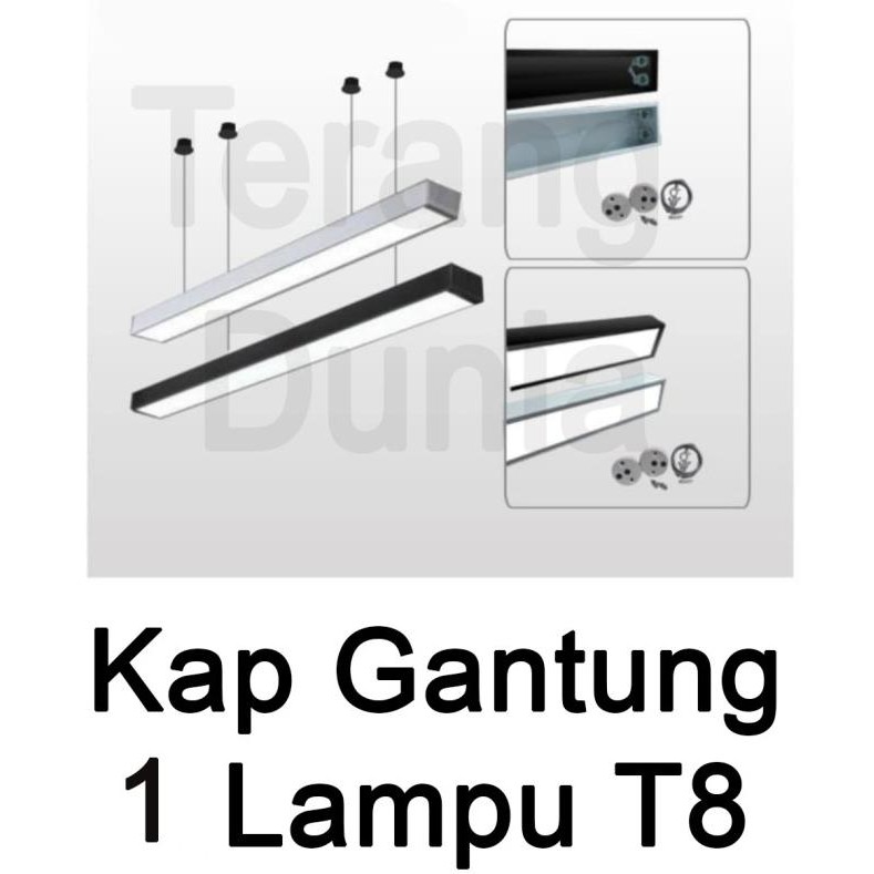 HARGA DISC - Kap Lampu TL Gantung Single Kap Balok Neon LED Lampu Gantung Neon Balo