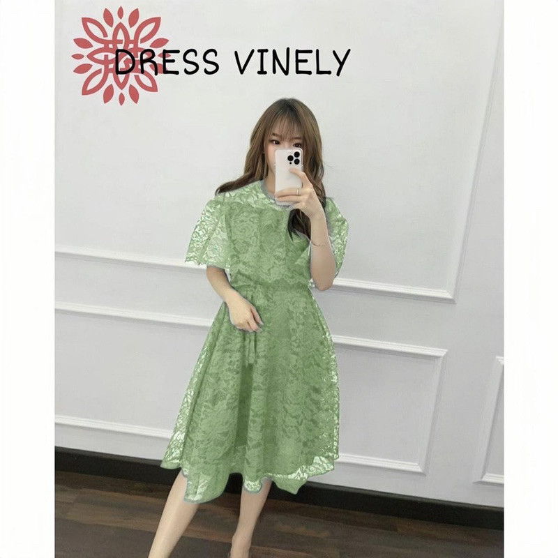 Dress Pendek Wanita Natal Selutut Korean Style Tunik Brokat Kondangan Gaun Rok Drees Greja Dres Bruk