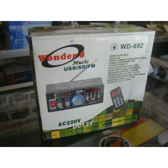 TERBARU Amplifier Wonder Mp3/Usb/Fm Radio Player Bisa Ac/Dc