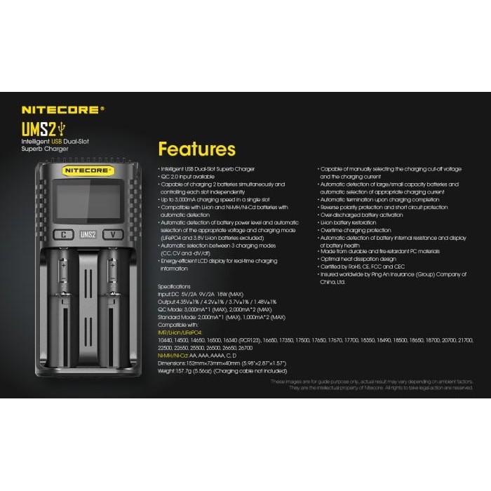 Nitecore Ums2 Intelligent Usb 2 Slot Superb Charger