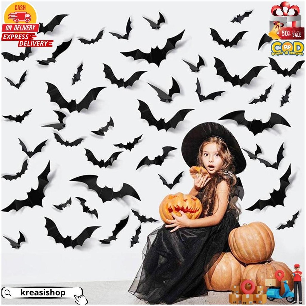 

Kelelawar Stiker Plastik 3D Sticker Black Bat Hiasan Dinding Halloween D Termurah
