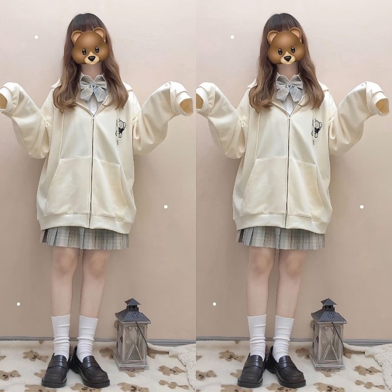 Felizo Jaket Zip Hoodie NOM NOM KOALA Sablon Big Size Jacket Oversize Girl Cute Cartoon S M L XL 2XL