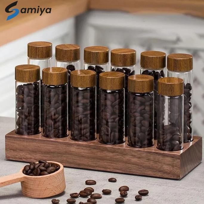 

tube display walnut / set tube coffee bean storage / rak tabung biji kopi