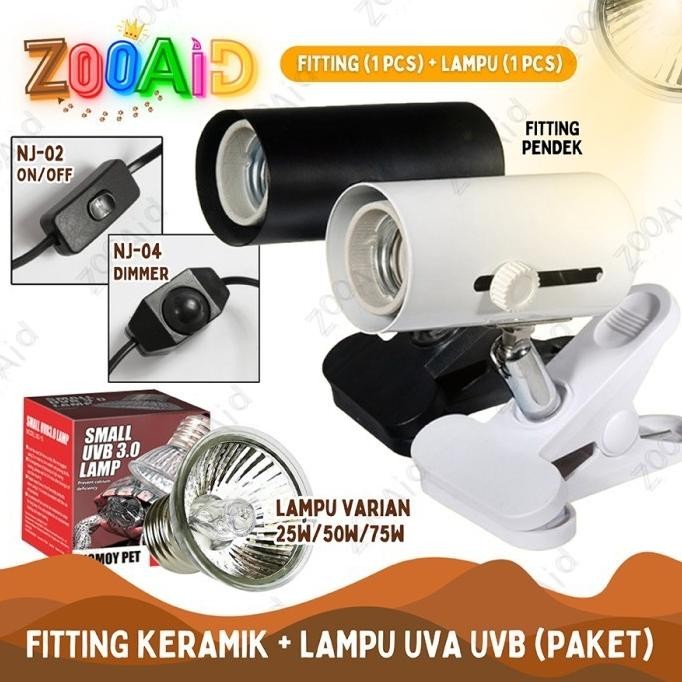 FITTING KERAMIK PENDEK + LAMPU UVA UVB PENGHANGAT REPTIL REPTILE KURA