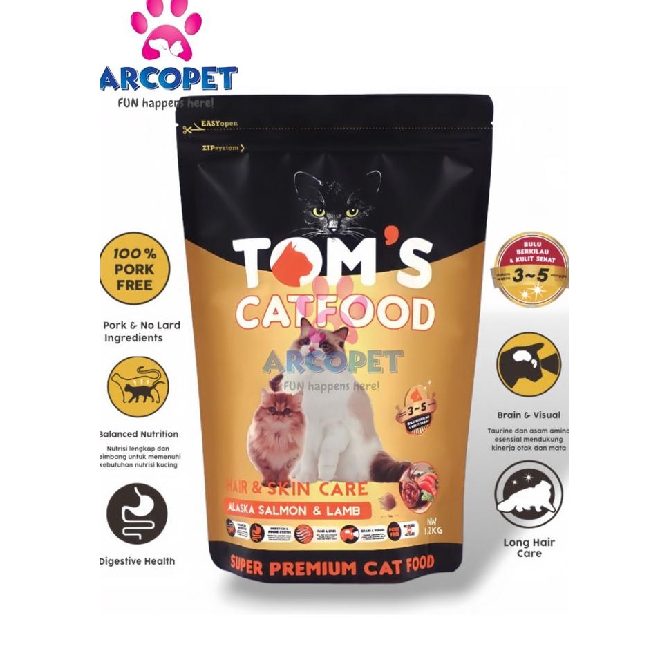 TOMS CAT - HAIR & SKIN - ALASKA SALMON & LAMB - 1,2kg - MAKANAN KUCING