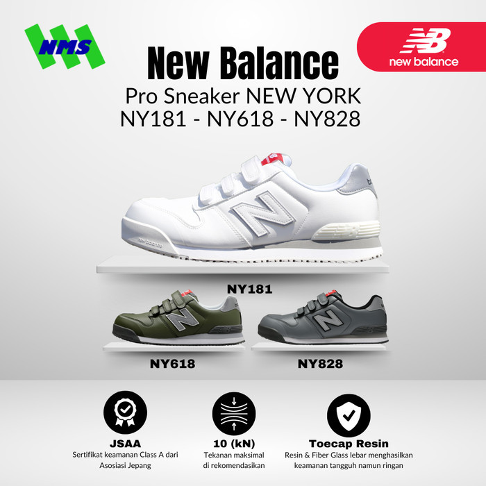 Sepatu Safety New Balance Pro Sneakers New York NY181 NY618 NY828 - Putih Hijau Abu White Green Grey