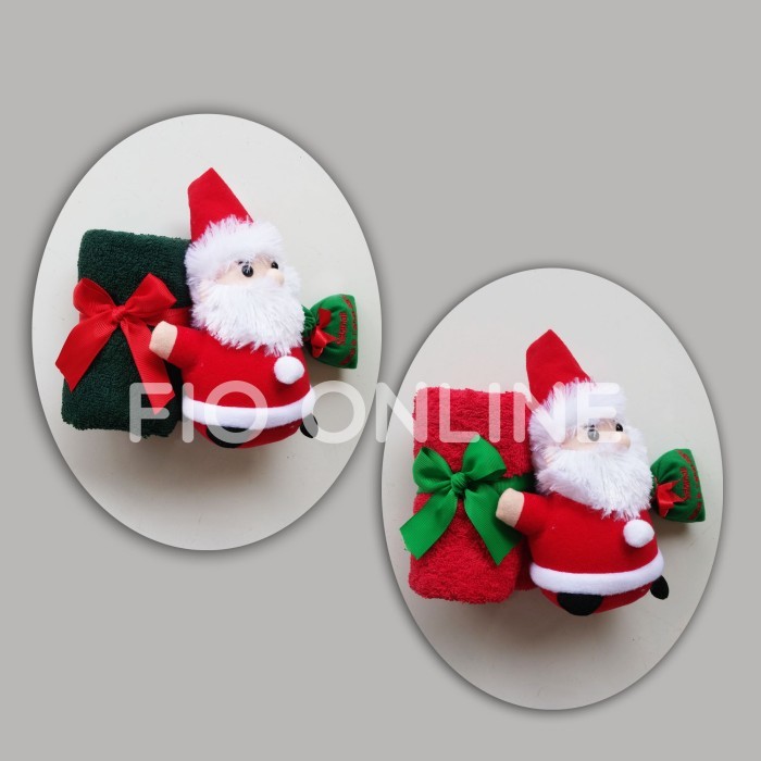 

Natal Paket Handuk Boneka Santa / Souvenir Natal / Kado Natal / Christmas - 30x30 cm Merah Limited